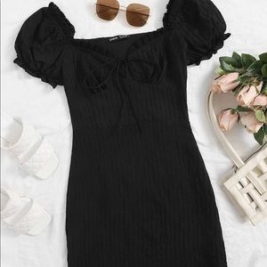 Frill Trim Tie Front Crinkle Dress